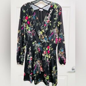 Parker Mini Long Sleeve Black Dress with Multicolor Floral Design ,size M